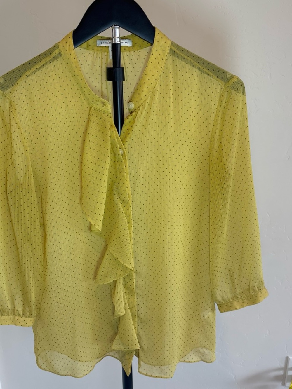 Banana Republic Petite S Yellow Polka Dot Ruffle Sheer Blouse